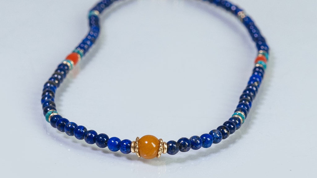 Lapis Lazuli nugget and gold plated bead necklace